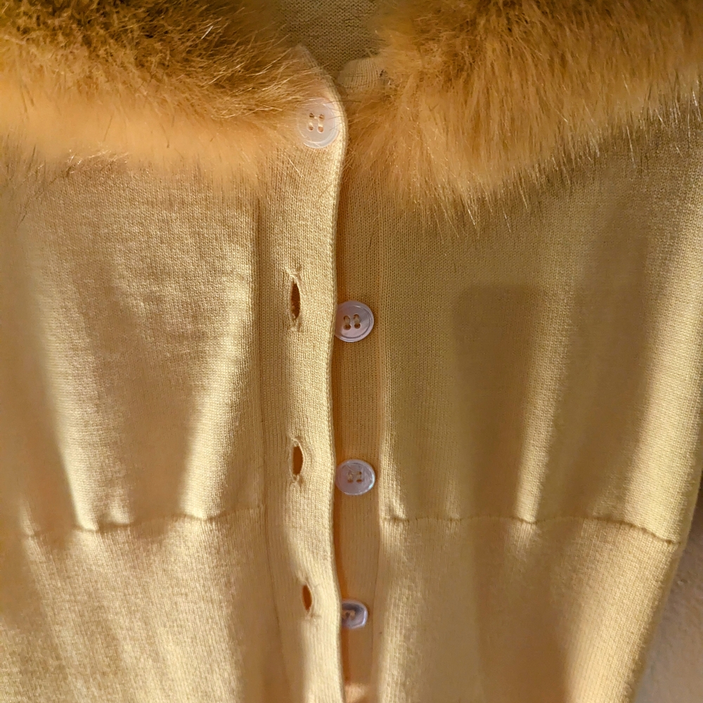 Staud Women's Yellow Sweater with Faux Fur Collar - Picture 4 of 6